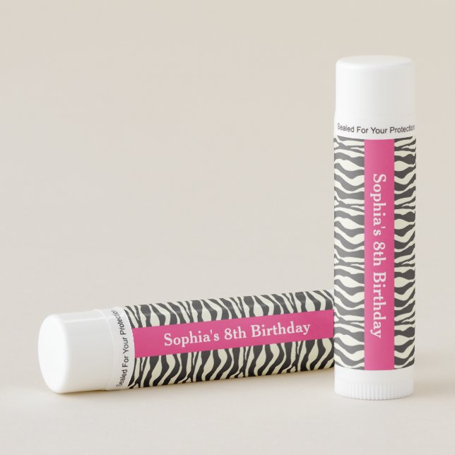 Zebra Print Spa Makeup Girls Birthday Party Favors Lip Balm (Front)