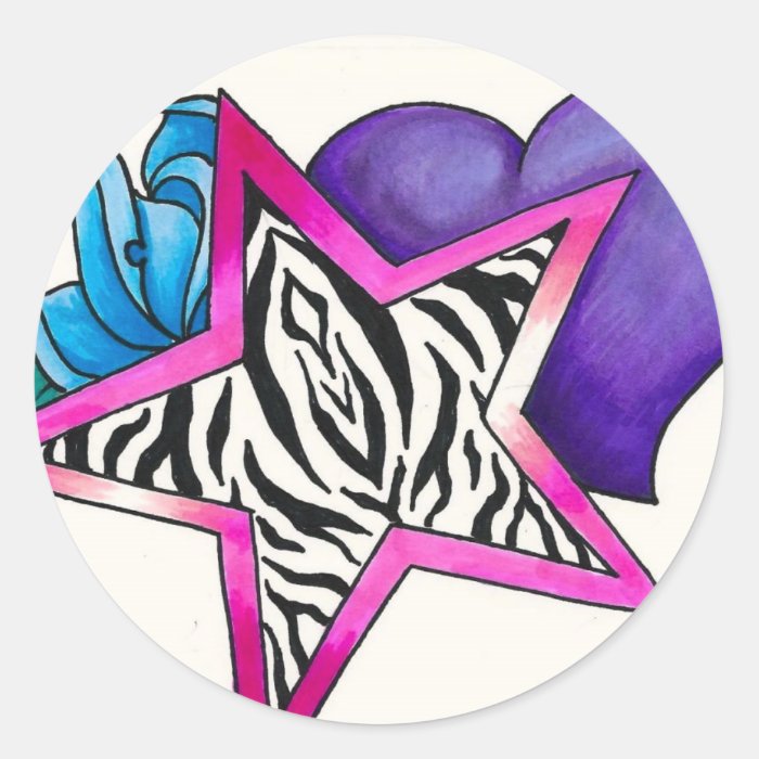 Zebra Print Star Round Stickers