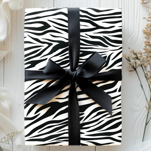 Zebra Print Stripes Black and White Animal Pattern Wrapping Paper