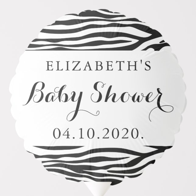 Zebra Print, Stripes, Black And White, Baby Shower Balloon (Front)