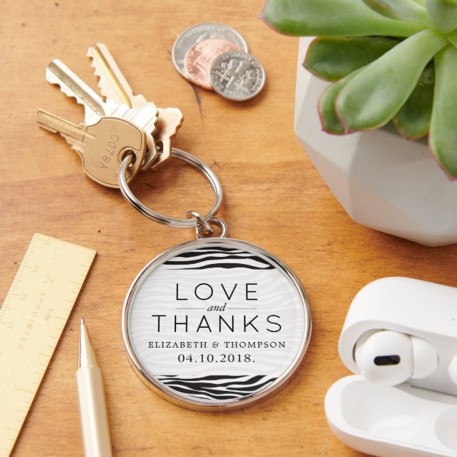 Zebra Print, Stripes, Black And White, Wedding Keychain (Desk)