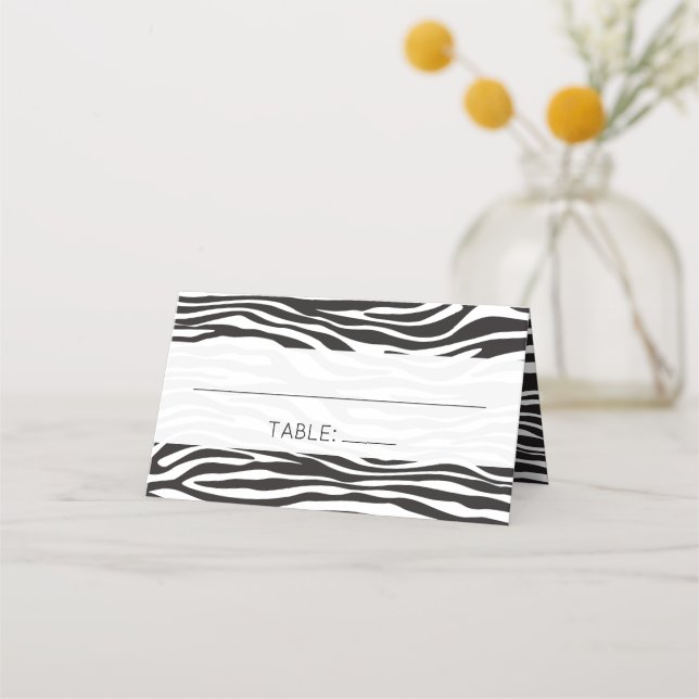 Zebra Print, Stripes, Black And White, Wedding Place Card (Front)