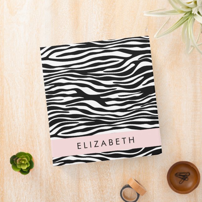 Zebra Print, Stripes, Black And White, Your Name 3 Ring Binder (In Situ)