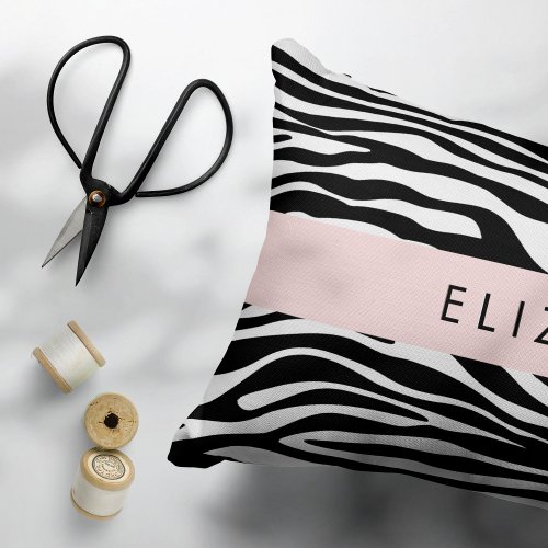 Zebra Print Stripes Black And White Your Name Accent Pillow