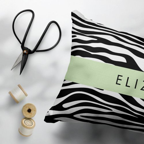 Zebra Print Stripes Black And White Your Name Accent Pillow