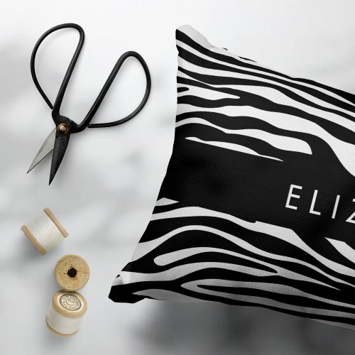 Zebra Print Stripes Black And White Your Name Accent Pillow