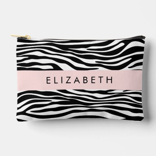 Zebra Print Stripes Black And White Your Name Accessory Pouch