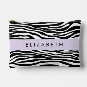 Zebra Print, Stripes, Black And White, Your Name Accessory Pouch