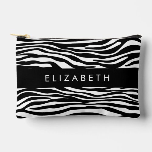 Zebra Print Stripes Black And White Your Name Accessory Pouch