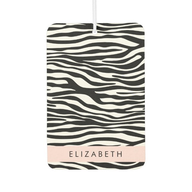 Zebra Print, Stripes, Black And White, Your Name Air Freshener (Front)