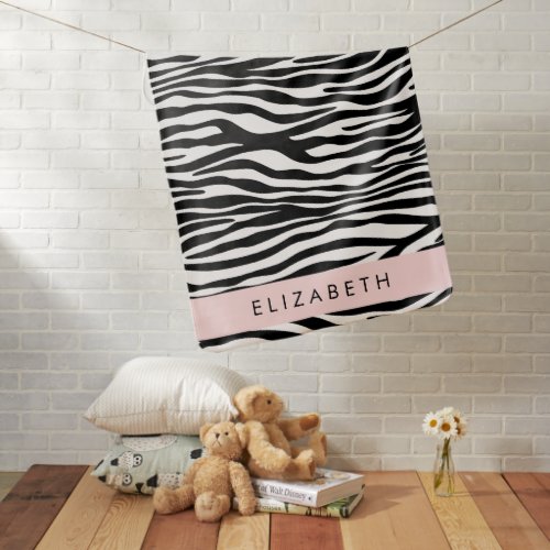 Zebra Print Stripes Black And White Your Name Baby Blanket