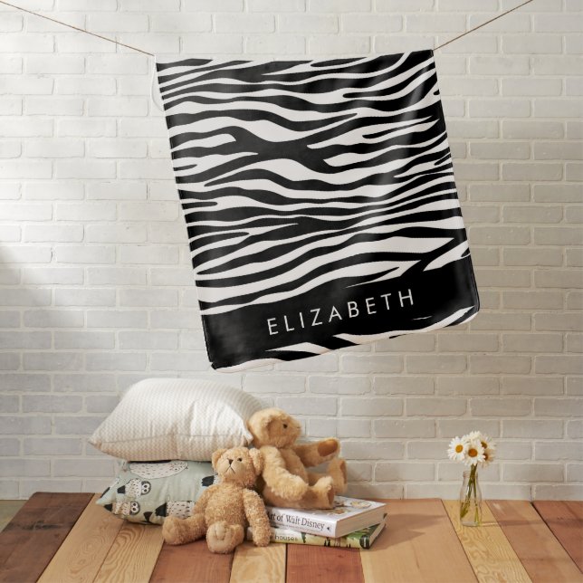 Zebra Print, Stripes, Black And White, Your Name Baby Blanket (In Situ)