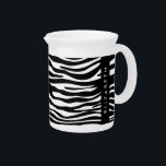 Zebra Print, Stripes, Black And White, Your Name Beverage Pitcher<br><div class="desc">Elegant,  stylish and sophisticated zebra pattern in black and white color. Modern and trendy gift,  perfect for the animal print lover in your life. Personalize by adding your name,  nickname,  monogram or initials.</div>