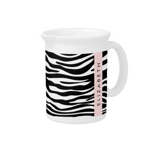 Zebra Print Stripes Black And White Your Name Beverage Pitcher