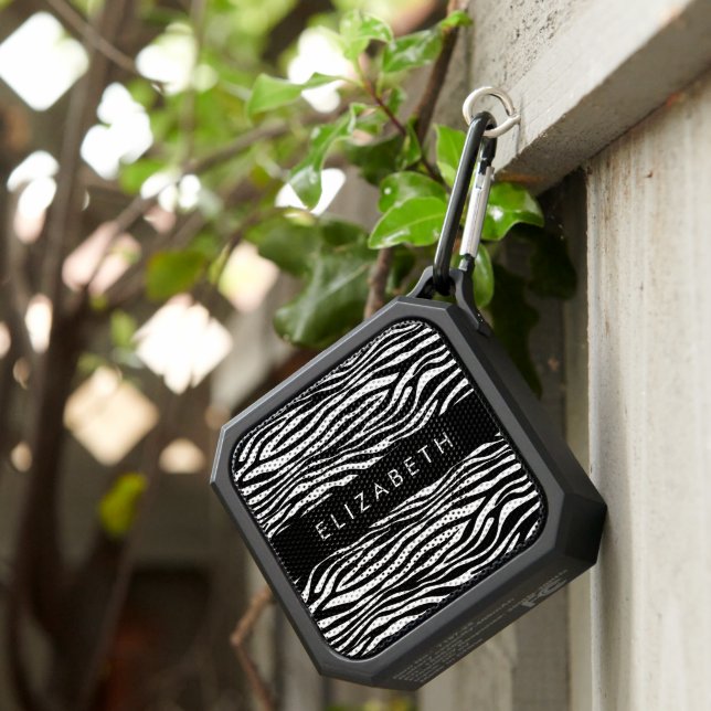 Zebra Print, Stripes, Black And White, Your Name Bluetooth Speaker (Inisitu)