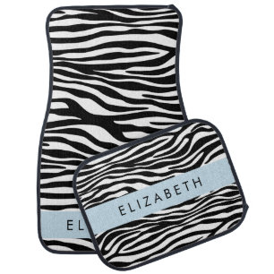 Zebra Print, Stripes, Black And White, Your Name Car Floor Mat