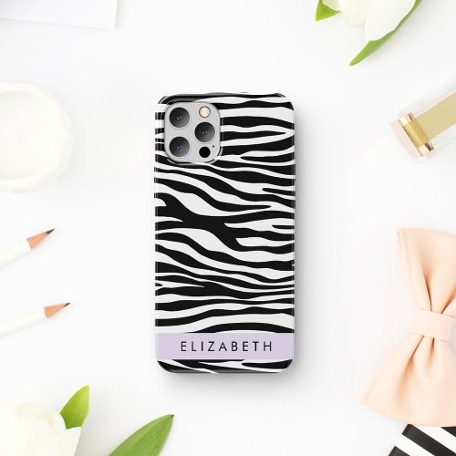 Zebra Print Stripes Black And White Your Name iPhone 12 Pro Case