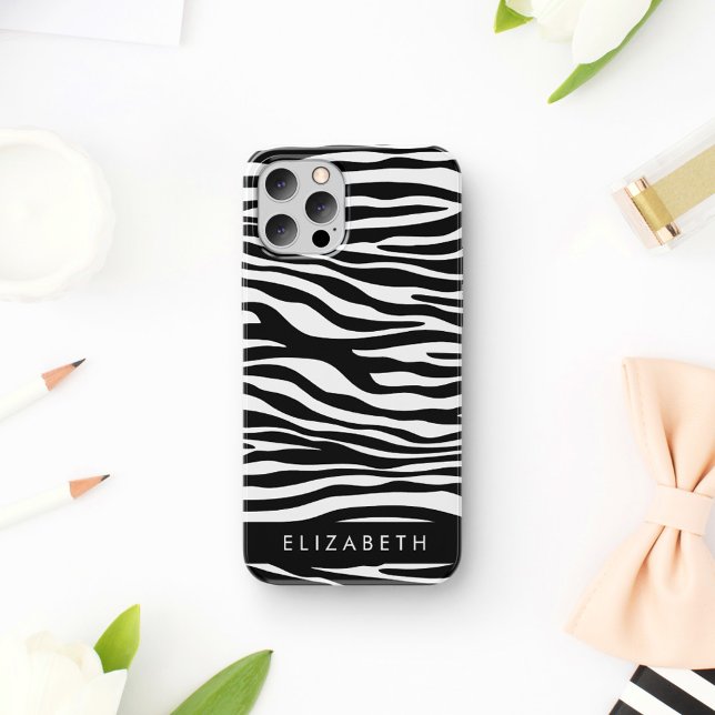 Zebra Print, Stripes, Black And White, Your Name Case-Mate iPhone Case (Creator Uploaded)