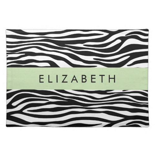 Zebra Print Stripes Black And White Your Name Cloth Placemat