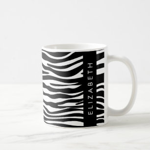 Zebra Print, Stripes, Black And White, Your Name Coffee Mug