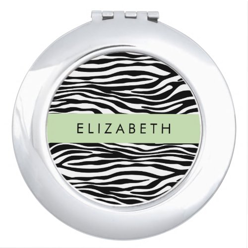 Zebra Print Stripes Black And White Your Name Compact Mirror