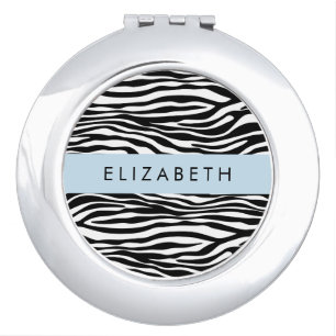 Zebra Print, Stripes, Black And White, Your Name Compact Mirror