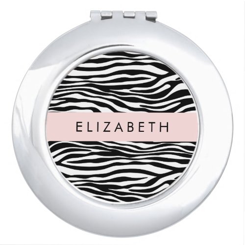Zebra Print Stripes Black And White Your Name Compact Mirror