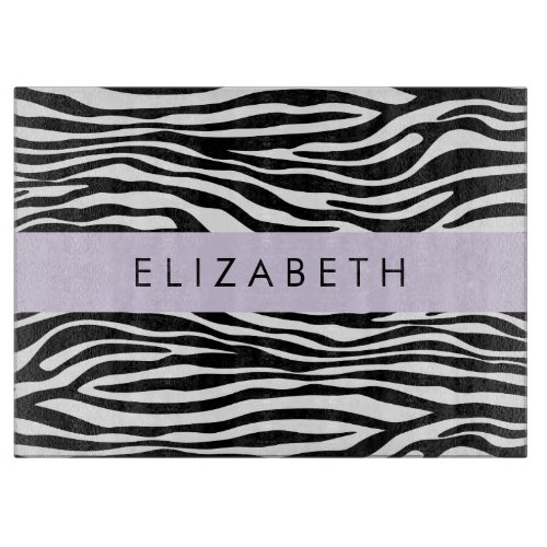 Zebra Print Stripes Black And White Your Name Cutting Board