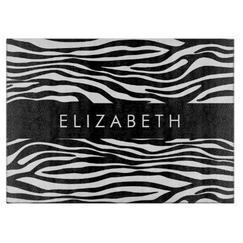 Zebra Print Stripes Black And White Your Name Cutting Board