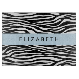 Zebra Print, Stripes, Black And White, Your Name Cutting Board