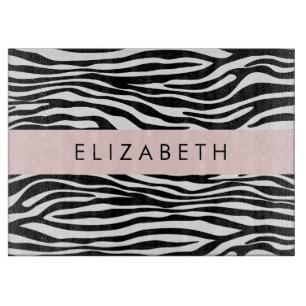 Zebra Print, Stripes, Black And White, Your Name Cutting Board
