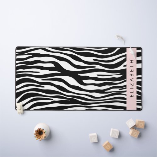 Zebra Print Stripes Black And White Your Name Desk Mat