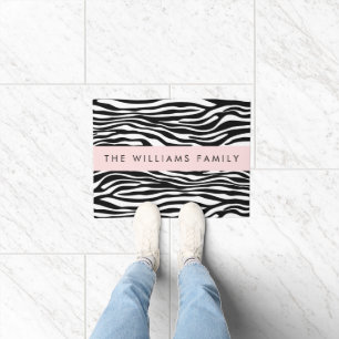 Zebra Print, Stripes, Black And White, Your Name Doormat