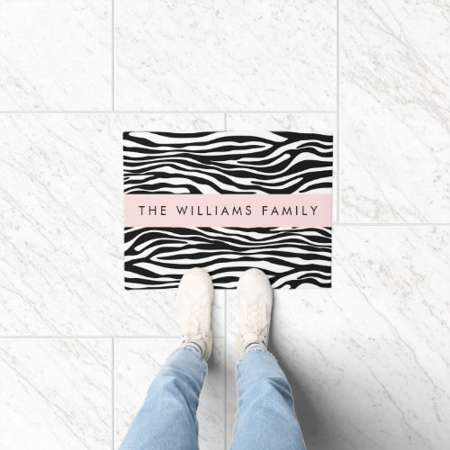 Zebra Print Stripes Black And White Your Name Doormat