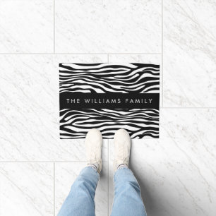 Zebra Print, Stripes, Black And White, Your Name Doormat