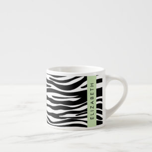 Zebra Print, Stripes, Black And White, Your Name Espresso Cup
