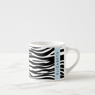 Zebra Print, Stripes, Black And White, Your Name Espresso Cup