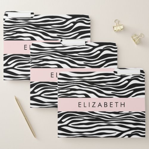 Zebra Print Stripes Black And White Your Name File Folder