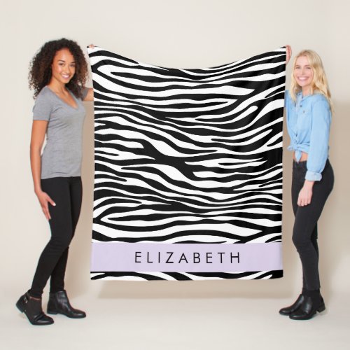 Zebra Print Stripes Black And White Your Name Fleece Blanket