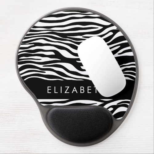 Zebra Print Stripes Black And White Your Name Gel Mouse Pad
