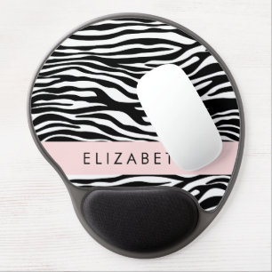 Zebra Print, Stripes, Black And White, Your Name Gel Mouse Pad