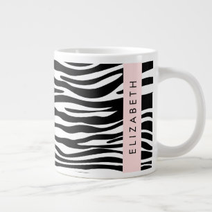 Zebra Print, Stripes, Black And White, Your Name Giant Coffee Mug