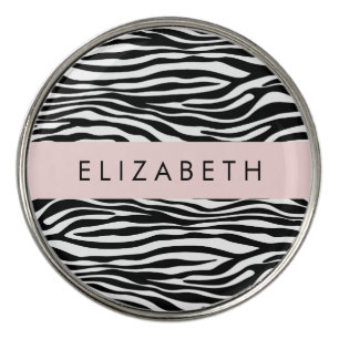 Zebra Print, Stripes, Black And White, Your Name Golf Ball Marker