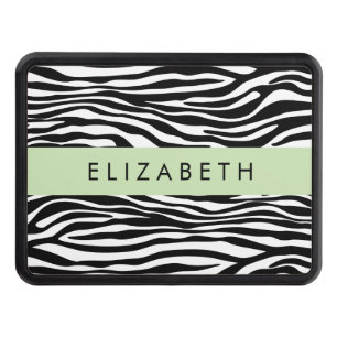 Zebra Print, Stripes, Black And White, Your Name Hitch Cover