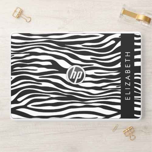 Zebra Print Stripes Black And White Your Name HP Laptop Skin