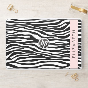 Zebra Print, Stripes, Black And White, Your Name HP Laptop Skin