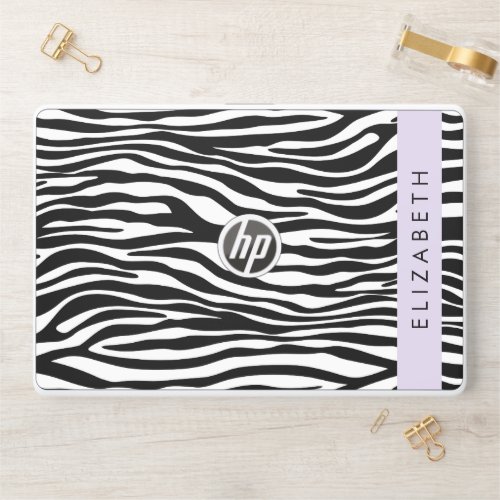 Zebra Print Stripes Black And White Your Name HP Laptop Skin