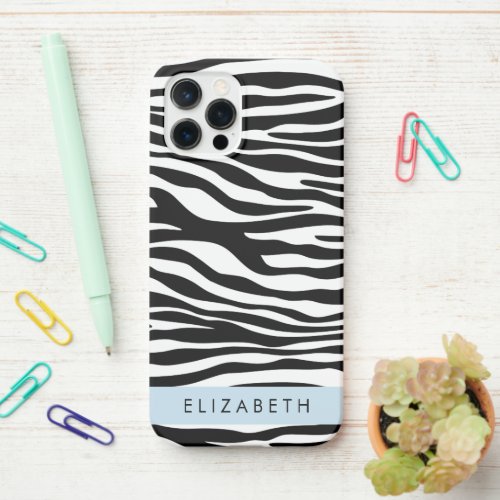 Zebra Print Stripes Black And White Your Name iPhone 12 Pro Case