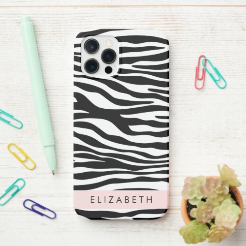 Zebra Print Stripes Black And White Your Name iPhone 12 Pro Case