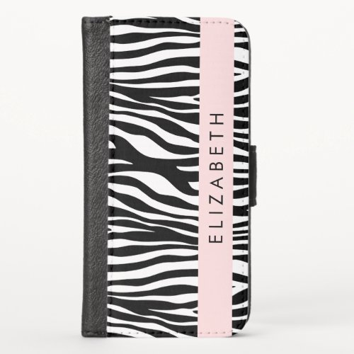 Zebra Print Stripes Black And White Your Name iPhone X Wallet Case